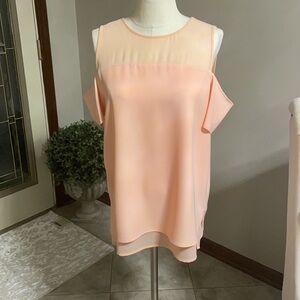 Calvin Klein illusion neckline cold shoulder short sleeve blouse light peach Med
